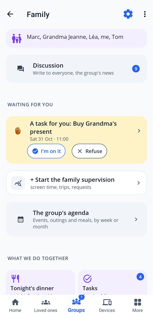 The Family group: turn on family supervision, the group calendar